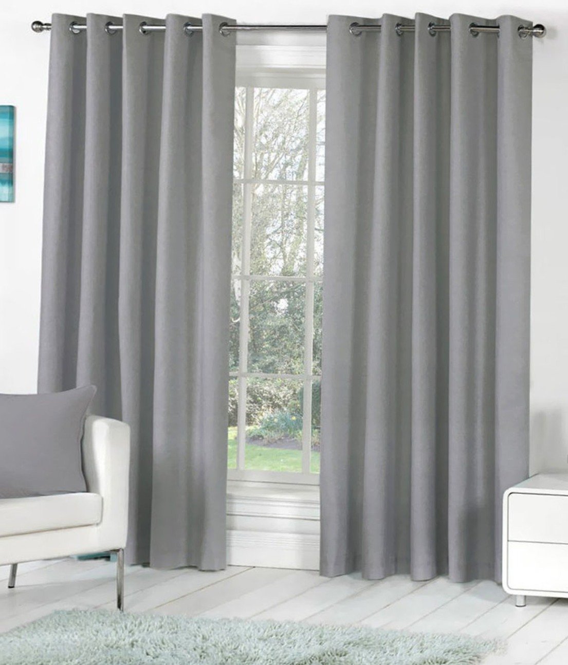 HFI Royal Solid Polyester Curtain, 8 X 4 Feet, Long Door Curtains, Grey, Pack of 2 Pieces