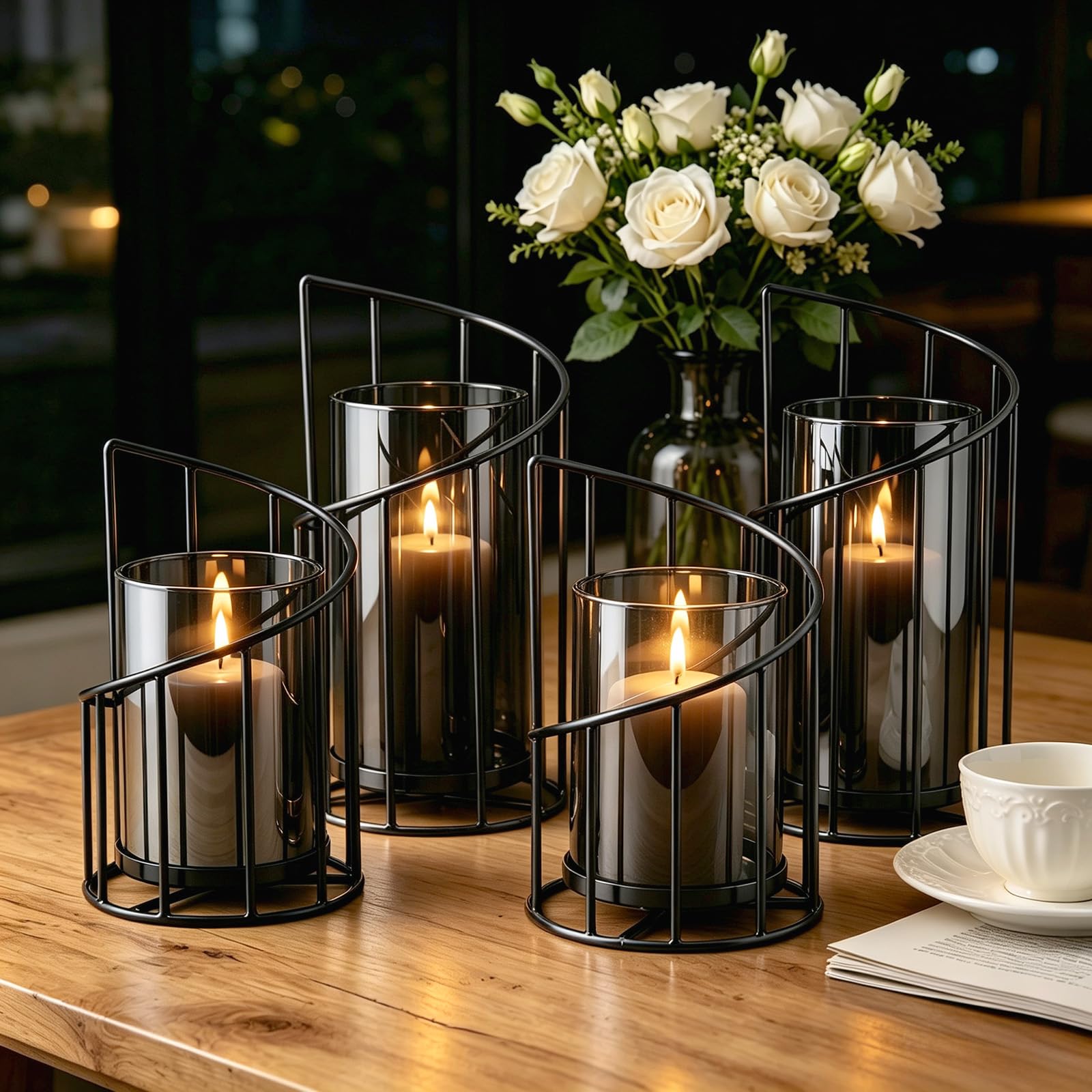 Lot de 4 Photophores Décoratifs Modernes Noir