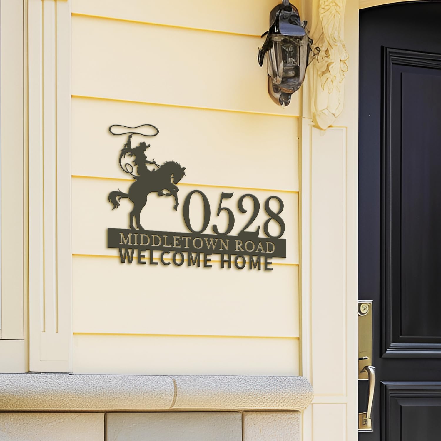 Personalized Cowboy Metal Address Sign, Custom Western House Number Plaque, Home Address Wall Sign,Horseback Riding Design, Ranch Style Decor, Outdoor Front Door Patio Decor (Type-3)