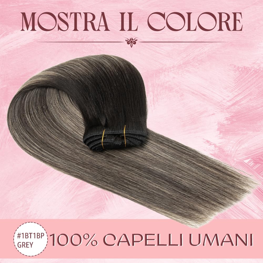 Clip in Hair Extensions Real Human Hair Natural Black Grey Clip-in Hair Extensions 3.6oz/100g Clip ins 100% Brazilian Remy Human Hair for Women Straight 8pcs with 18 Clips Double Weft 20 Inch - Image 2