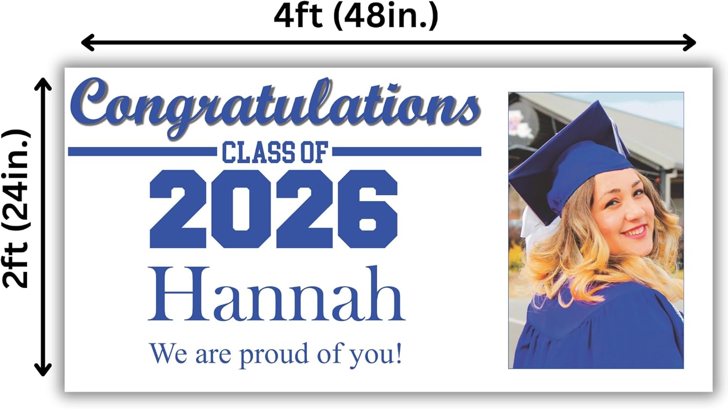 Copy King Class of 2026 Graduation Banner, Custom Photo Personalized - 24" x 48"