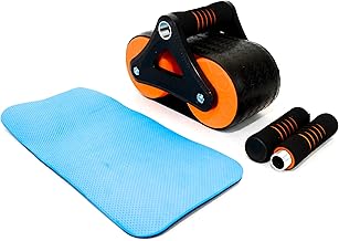 عجلة تمارين البطن الدوارة لتمارين البطن - ارتداد تلقائي، مجموعة عجلات دوارة للتمرين الأساسي وتدريب القوة - لون برتقالي