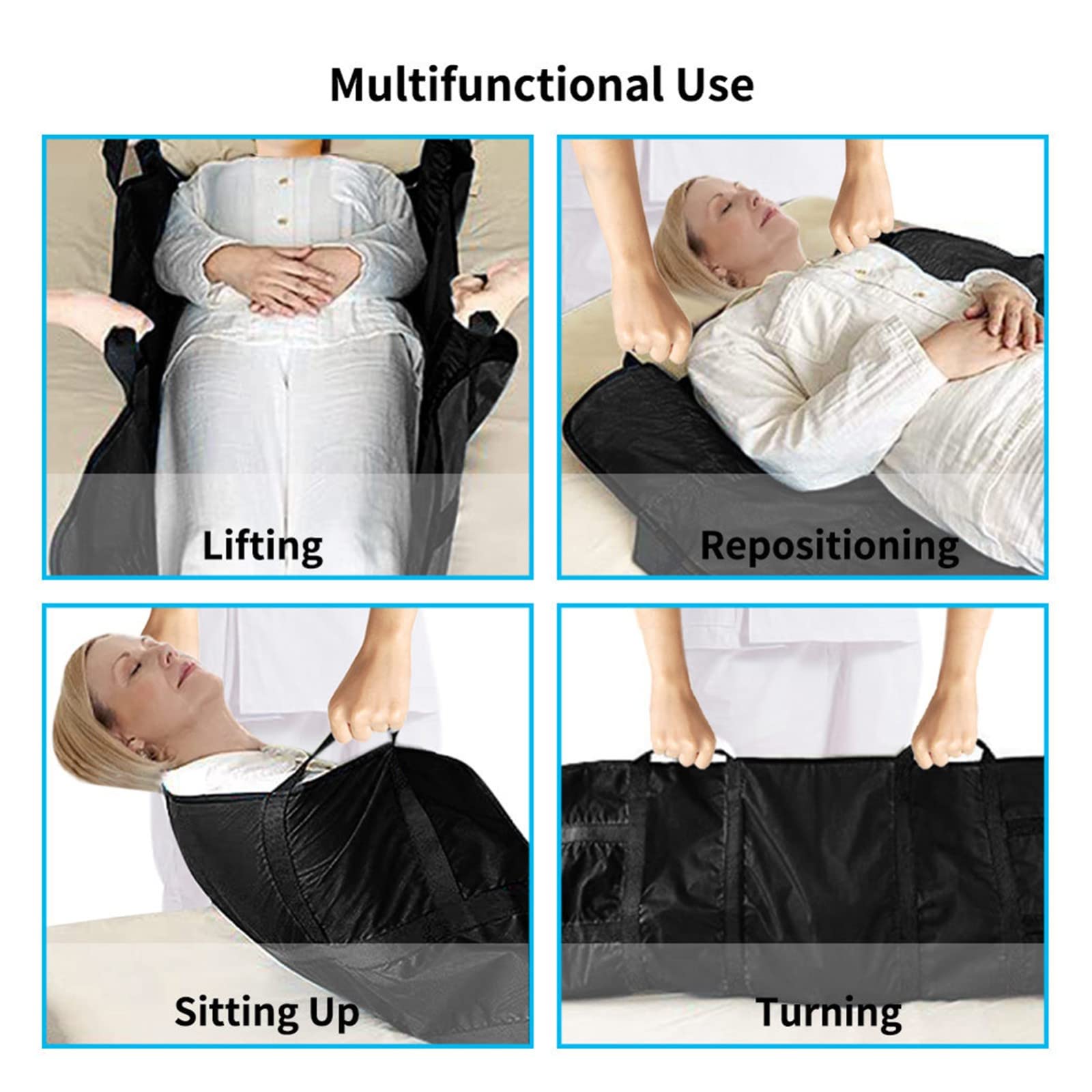 Almohadilla de Cama de posicionamiento con Asas 48 "× 40" Tablero de Transferencia Negro Hoja Deslizante Tablero de Transferencia de Pacientes Dispositivos de elevación para Personas Mayores Sábanas