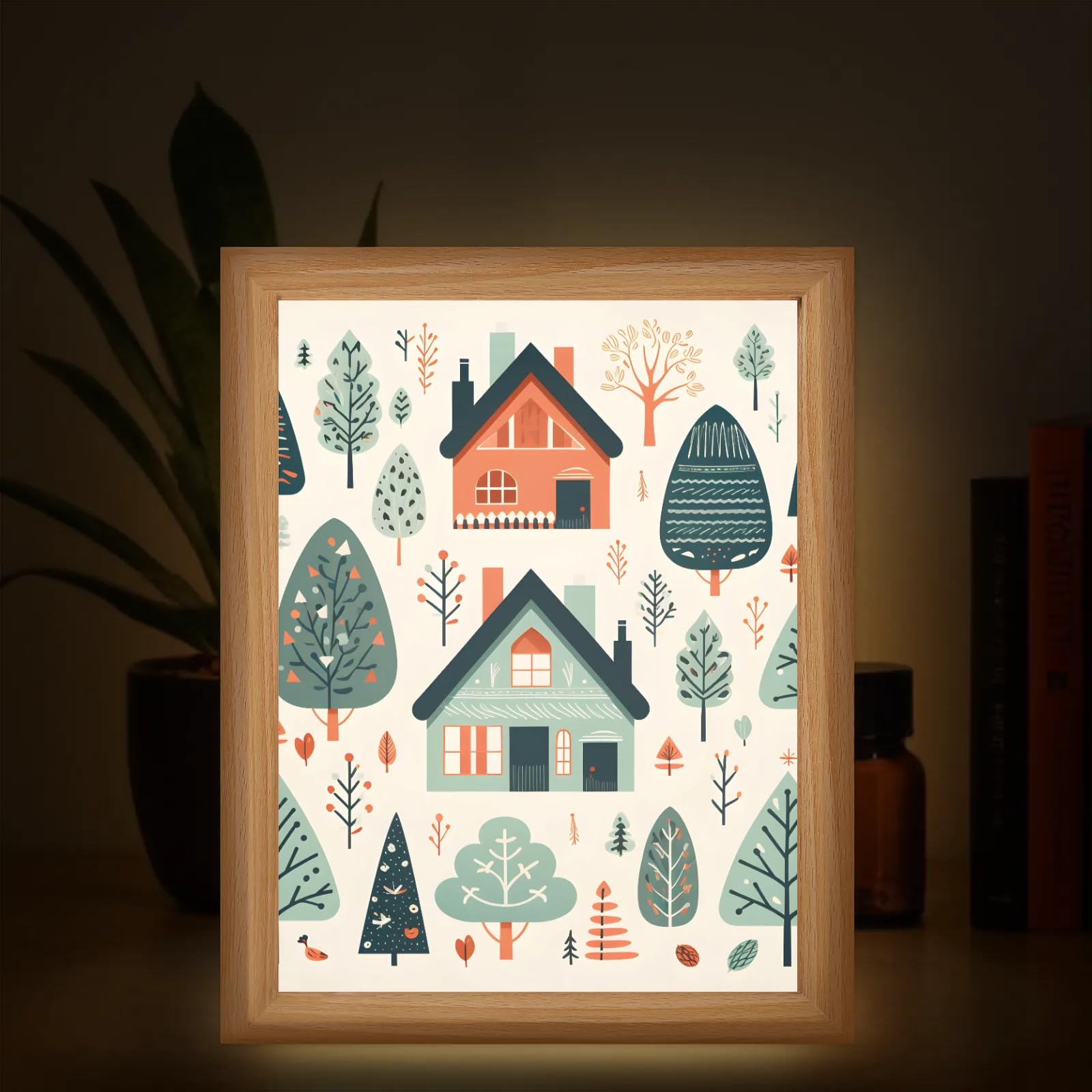 Light Up Painting, Graffiti Forest Wall Art Picture Light Oil Painting Forest Light Up Desktop Art Decor, 10 Brightness USB Powered 3 Lighting Modes, Anxiety Relief Gift for Bedroom Home-Without Frame