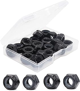 binifiMux 20pcs M8-1.25mm Black Nylon Lock Nuts Inserted Self Locking Hex Nuts Carbon Steel Zinc Plated