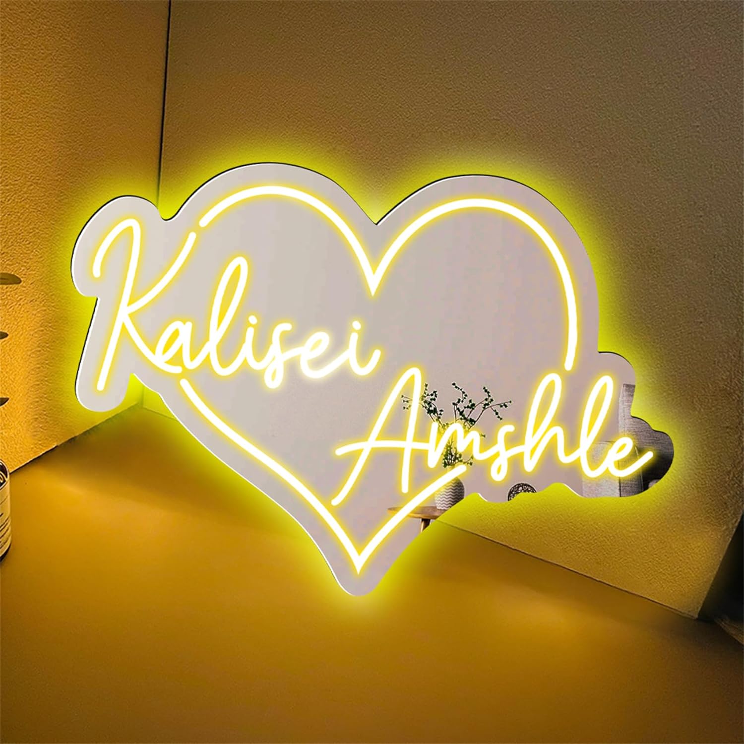 Personalized Letter Heart Mirror LED Lights Custom Alphabet Name Mirror Night Name Night Lamp Letter Mirror Lamp Gift for Couples Lover Mom Wife Girlfriend Aniversary Birthday,Couple Mirror Light-6