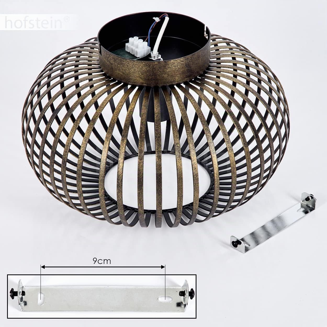 Plafoniera Oravi, lampada da soffitto rotonda in metallo in nero antico, 1 luce, attacco E27, senza lampadina, Ø 30 cm, luce retro/vintage con grande effetto luminoso grazie all'ottica a reticolo