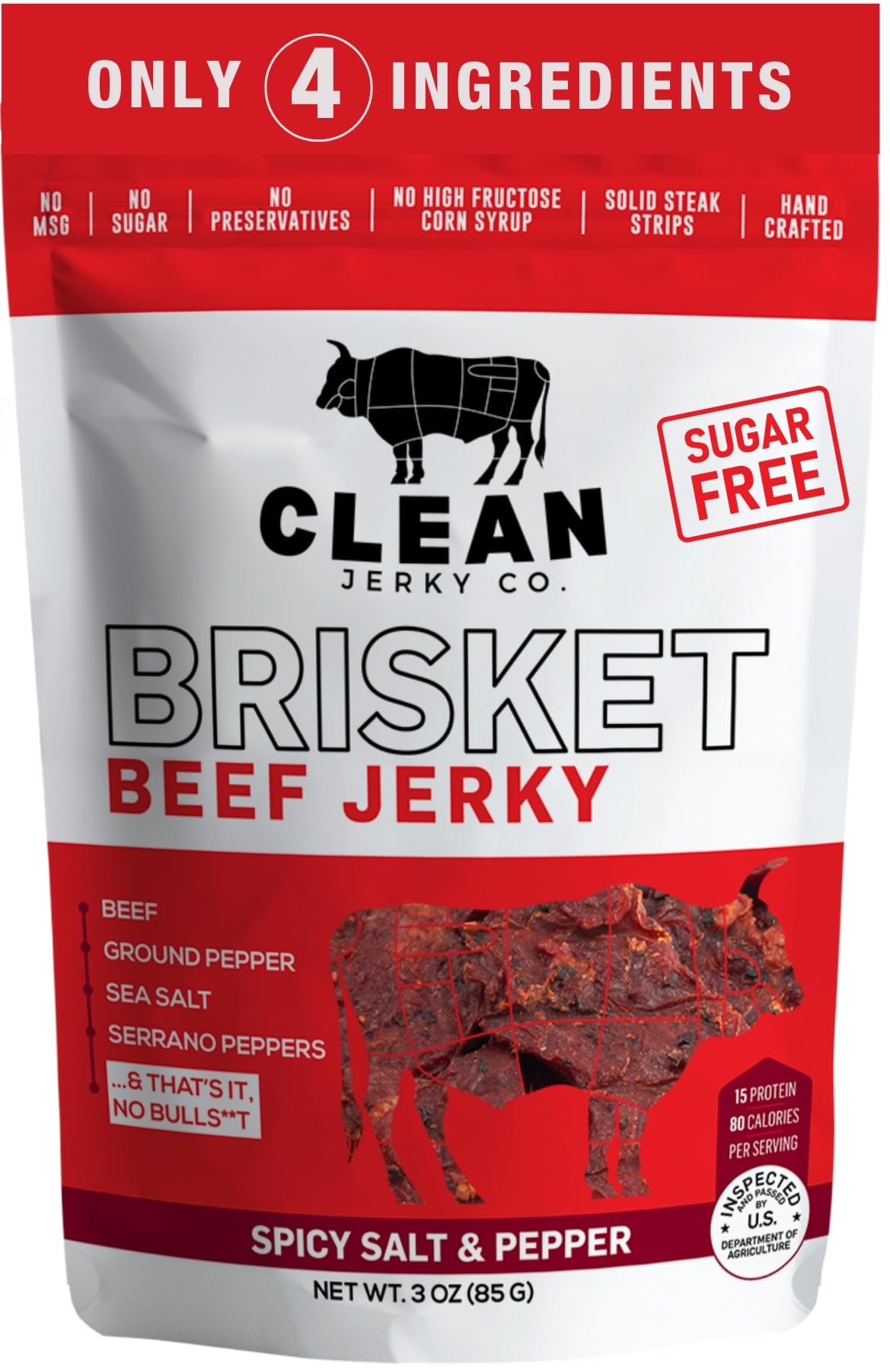 Clean Jerky Co. Old Fashioned Dry Zero Sugar Beef Jerky | Spicy Salt & Pepper – Flavorful High Protein Snacks | Healthy Snacks for Adults | Made with