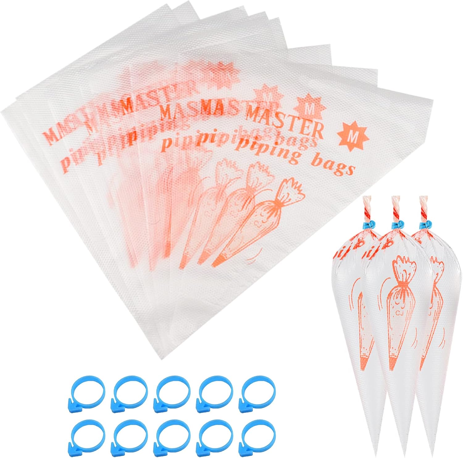 LABOTA 200 Pack Disposable 12 Inch Piping Bags - Clear Icing Pastry Bags for Cake Decorating with Anti-Slip Grip & Ties