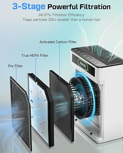 Miniatura 3 de Purificadores de aire para el hogar, habitación grande de hasta 1848 pies cuadrados, purificador de aire AIRTOK para mascotas del hogar, monitor de