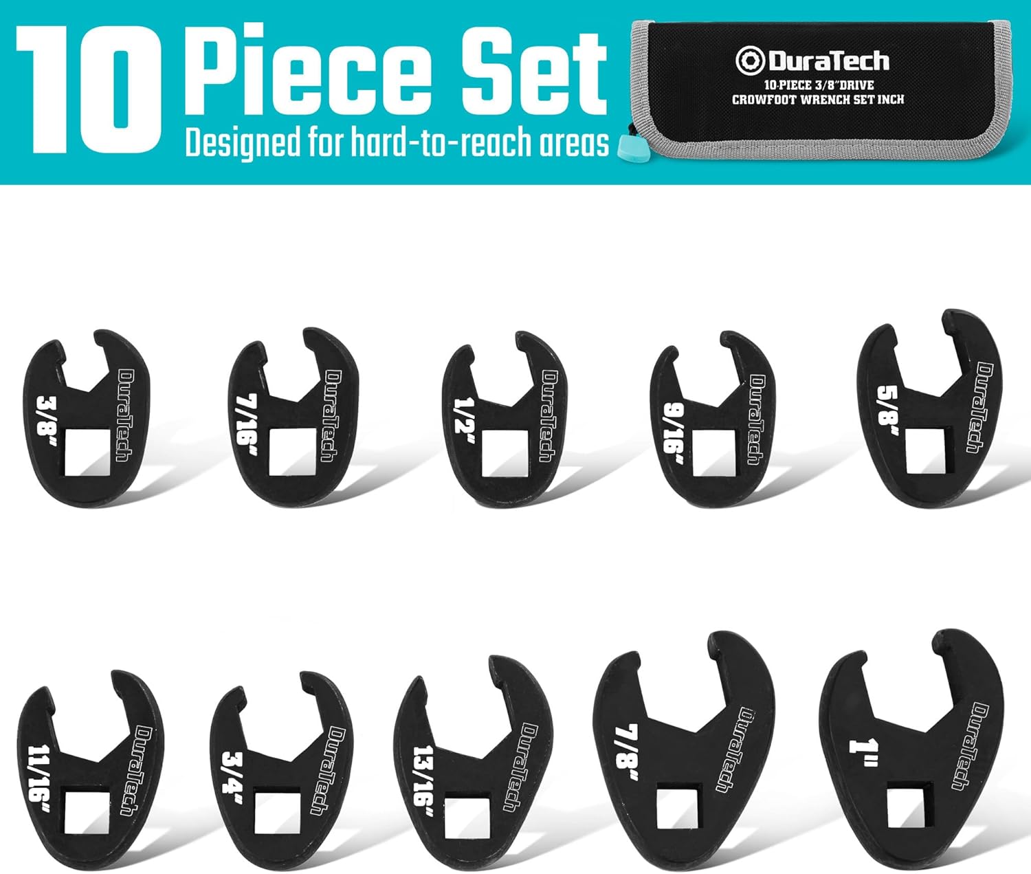 DURATECH 9-Piece Metric Offset Box Wrench Set&10-Piece SAE 3/8" Drive Crowfoot Wrench Set