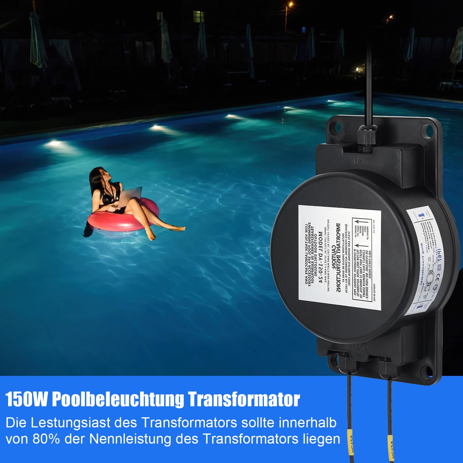 150W Transformador de iluminación de piscinas 24V AC, Transformador de baja tensión IP67 Transformador de anillo para iluminación de piscinas, iluminación de paisajes y fuentes | Transformador de bajo voltaje para iluminación de piscinas, iluminación de p