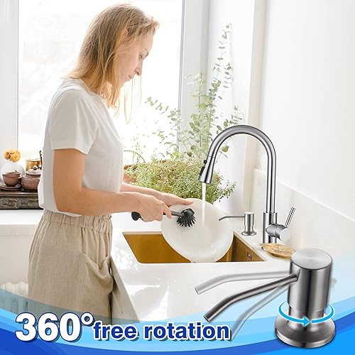 Miniatura 9 de WEWE - Dispensador de jabón dorado para fregadero de cocina, dispensador de jabón dorado cepillado con boquilla larga y bomba de jabón dorada,