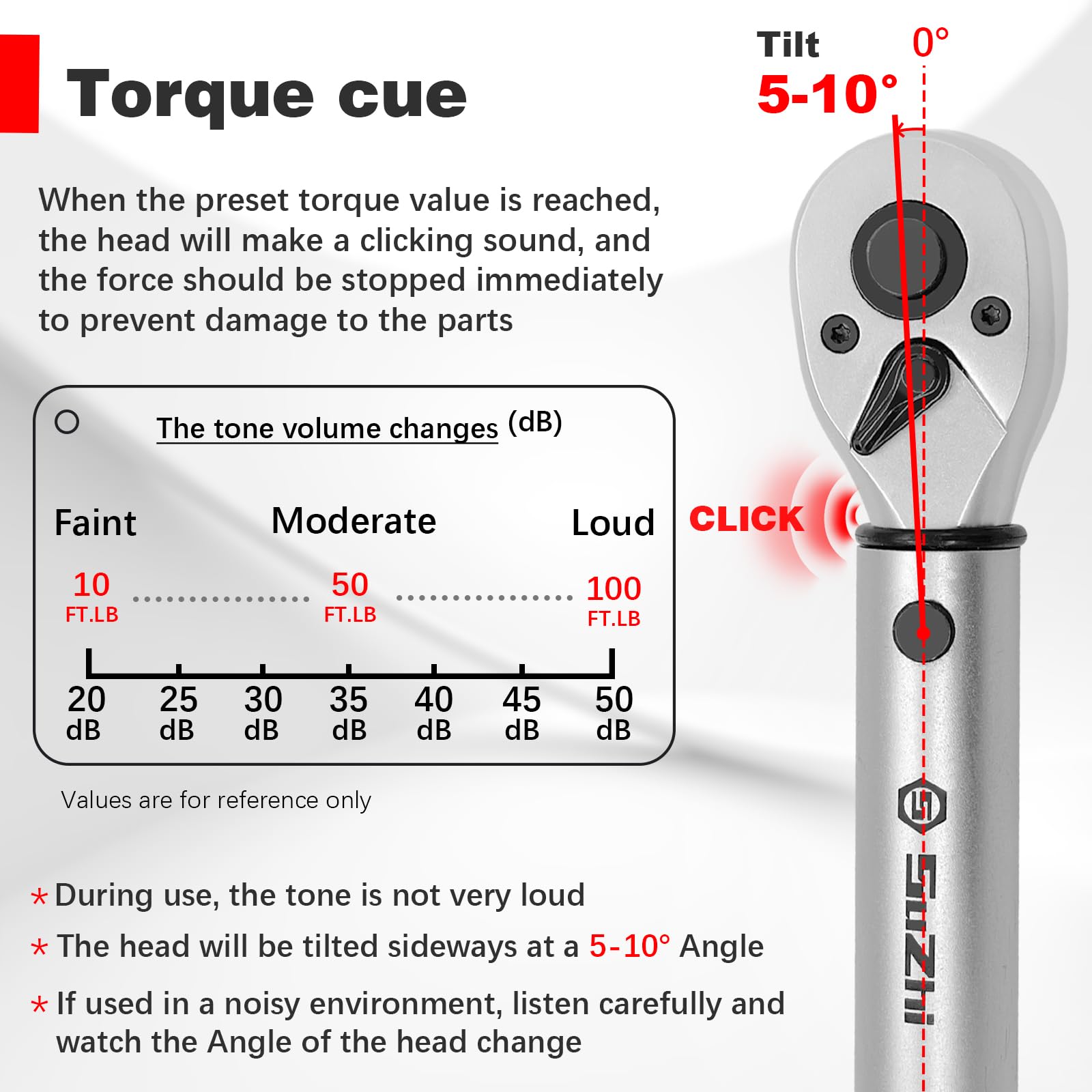 SuZhi 90-tooth 3/8 Inch Drive Torque Wrench 10-100ft.lb/15-135Nm