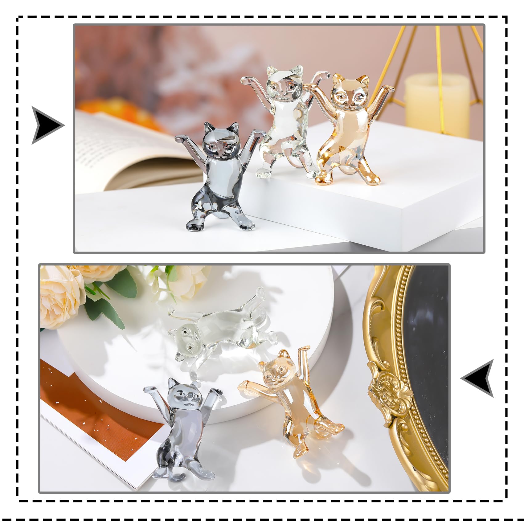 Movdyka 3Pcs Glass Hand Blown Art Cats Gifts for Women Animals Collectible Figurine for Cat Lovers Funny Kitties Statue Home Ornament Table Centerpiece Paperweight - Image 2