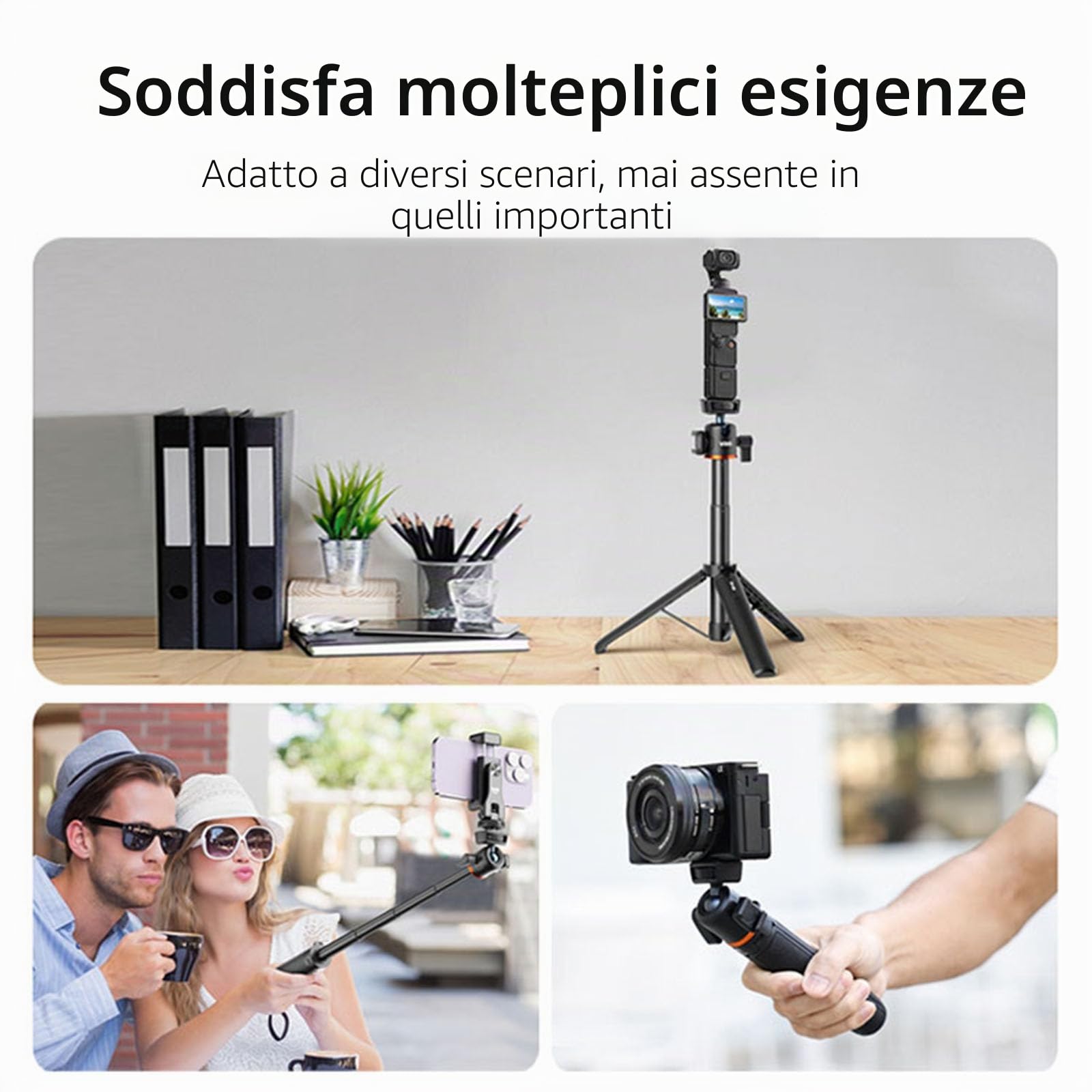 Treppiede estensibile Selfie Stick per DJI Osmo Pocket 3 Lunghezza asta regolabile con giunto cardanico girevole per Insta360 ONE X3/X2
