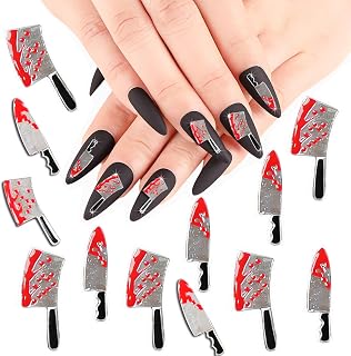 12 Pcs 3D Halloween Nail Charms Blood Knife Nail Art Charms Alloy Nails Charms Metal Nail Charm Nail Rhinestone Design Jewelry Decor Halloween Nail for DIY Nail Accessories
