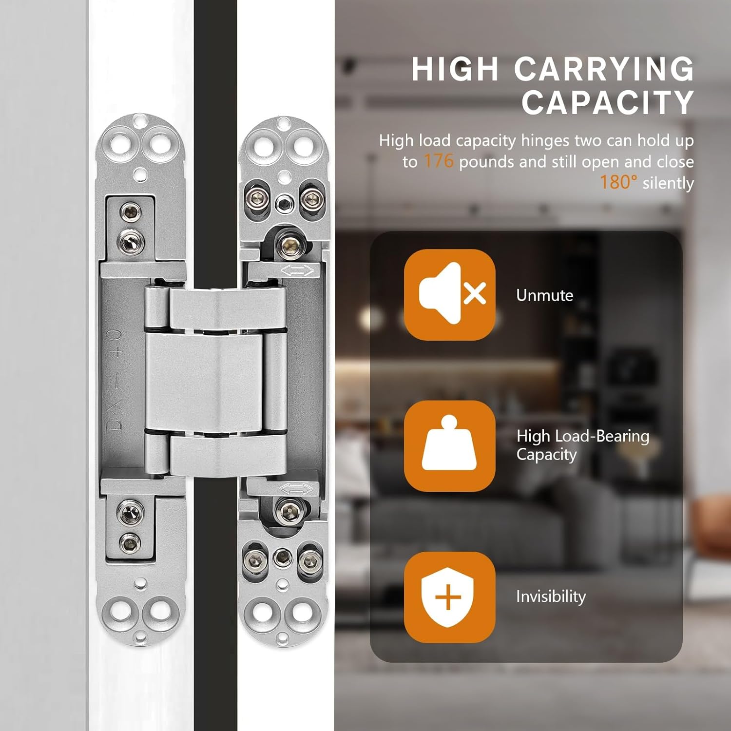 7 Inch 2-Pack Invisible Door Hinges, 3D Adjustable 180° Swing Invisible Hinges, 176.5 lb.Load Capacity (Silver, 7 x 2.8 x 1)