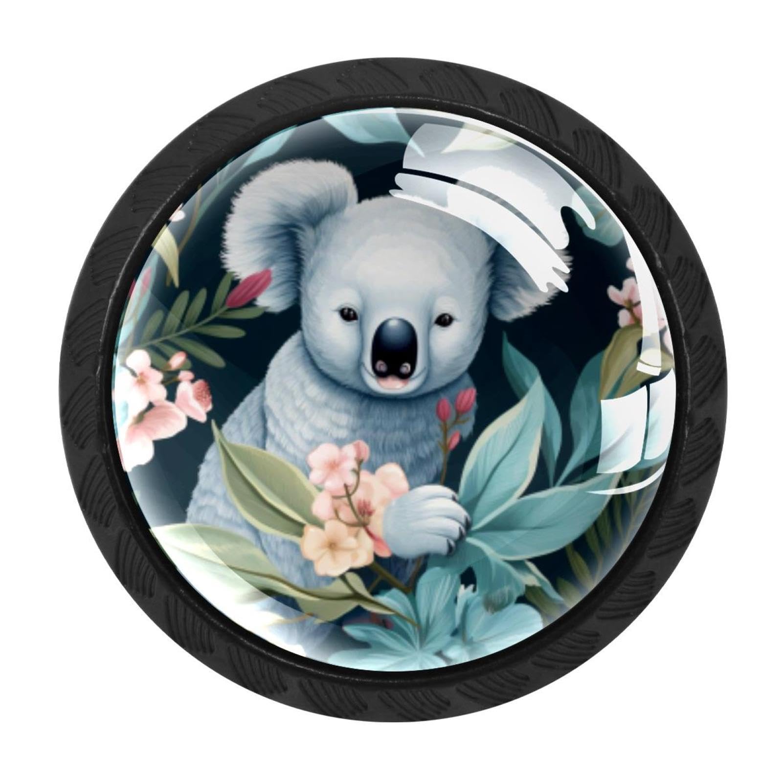CHENZZZZ 4 Pieces Koala Drawer Knobs, 35mm Black Kitchen Cabinet Knobs, Drawer Pulls and Knobs, Glass Cabinet Hardware Single Hole Knob for Cabinets and Drawers Round
