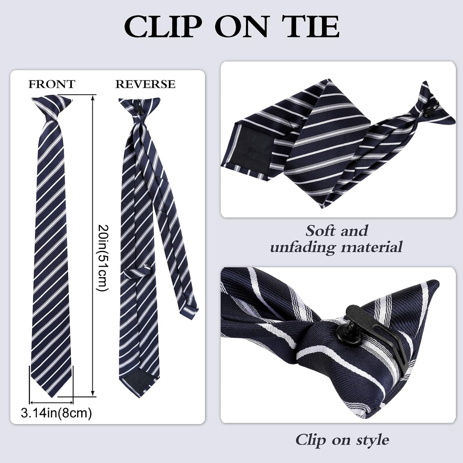 ONESING 6 Pcs Clip on Ties for Men 20 Inch Mens Clip on Tie Plaid Striped Dots Pre Tied Necktie for Office School Party - Image 2