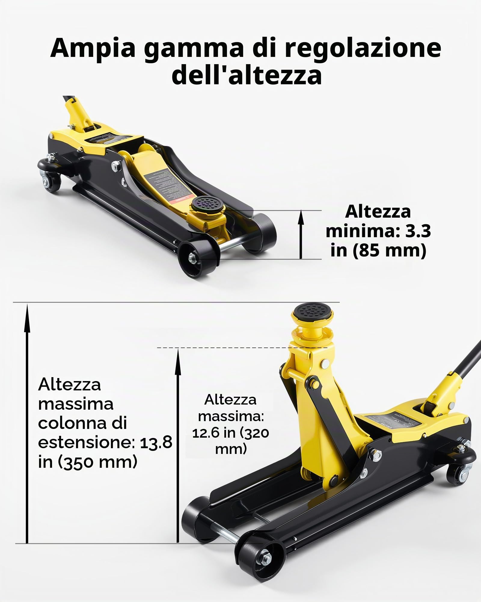VEVOR Cric Idraulico a Carrello 2,5 Tonnellate a Basso Profilo, Cric Idraulico da Pavimento in Acciaio, a Pistone Singolo con Sella Rialzata, Altezza di Sollevamento 85-350 mm, per Auto, Moto e SUV