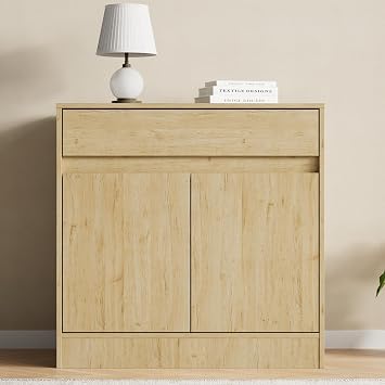 Housoul Natural Buffet Cabinet with Doors, Sideboard Kitchen Cabinet with Drawer, Modern Storage Cabinet, Coffee Bar Cabinet with Adjustable Shelf for Kitchen, Living Room, Natural