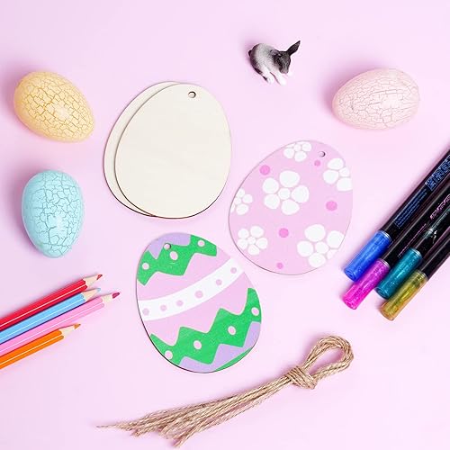 Miniatura 4 de Yookat 50 piezas de huevos de Pascua recortados de madera sin terminar adornos de huevo de Pascua madera de huevo manualidades recortes huevos de
