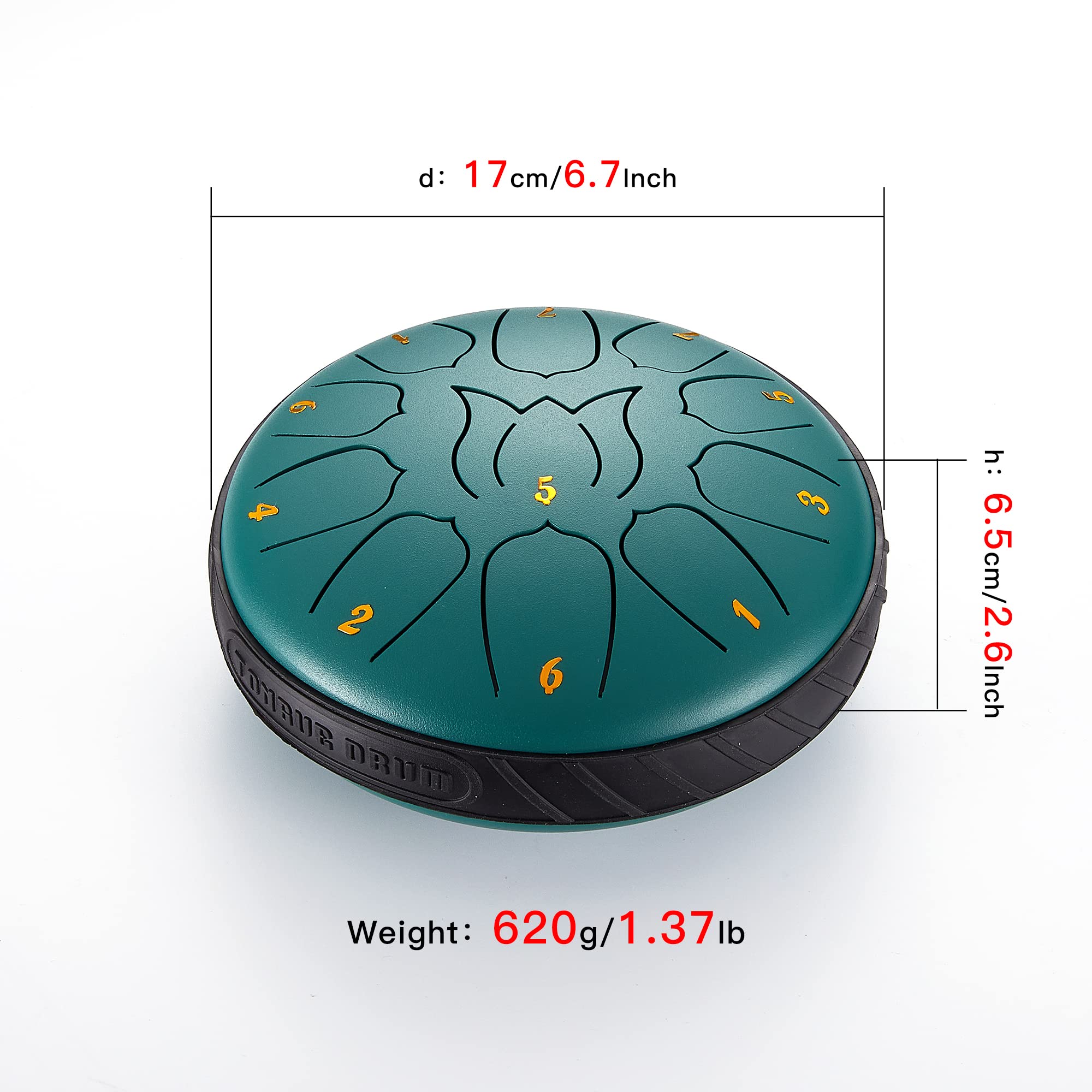 ZXZYHFTY Tambour à langue en acier de 15,2 cm à 11 notes avec sac, livre de musique, baguettes, support de maillet et pagaies de doigts, pour camping, méditation ou yoga (vert)
