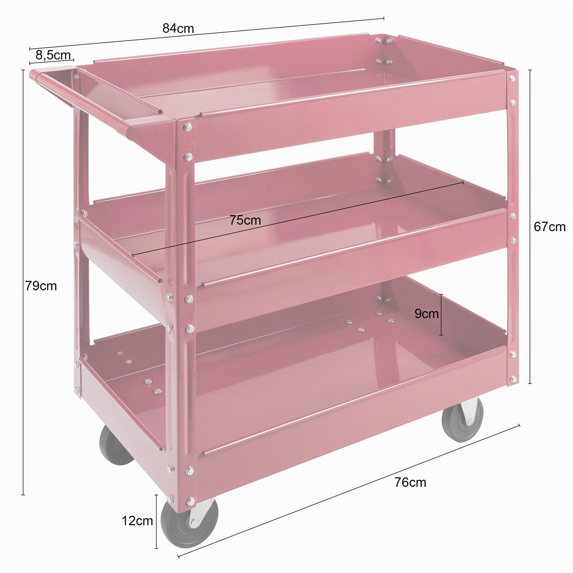 Arebos Carrello da Officina con 3 Ripiani | Portautensili in Acciaio Robusto | Portata fino a 120 kg | Carrello Mobile con 2 Ruote Girevoli per Officina, Garage e Fai da Te