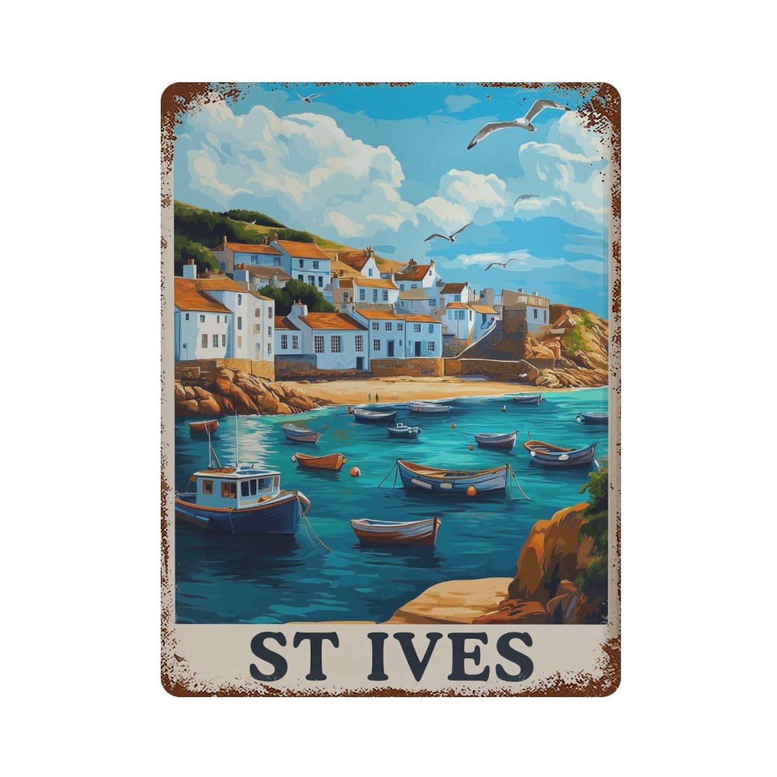 xiaoxiaoshen St Ives Cornwall Travel Coastal UK Wall Decor Art Metal Tin Poster Modern Home Decor Art Home Bar Shop Decorations Vintage Sign 40x30cm