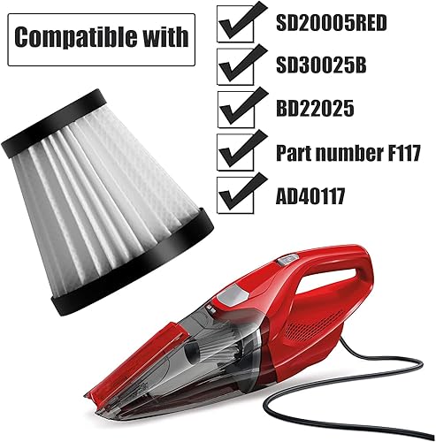 Miniatura 6 de Filtro de repuesto para aspiradora de mano Scorpion con cepillo compatible con Dirt Devil Scorpion aspiradora de mano estilo F117, comparado con