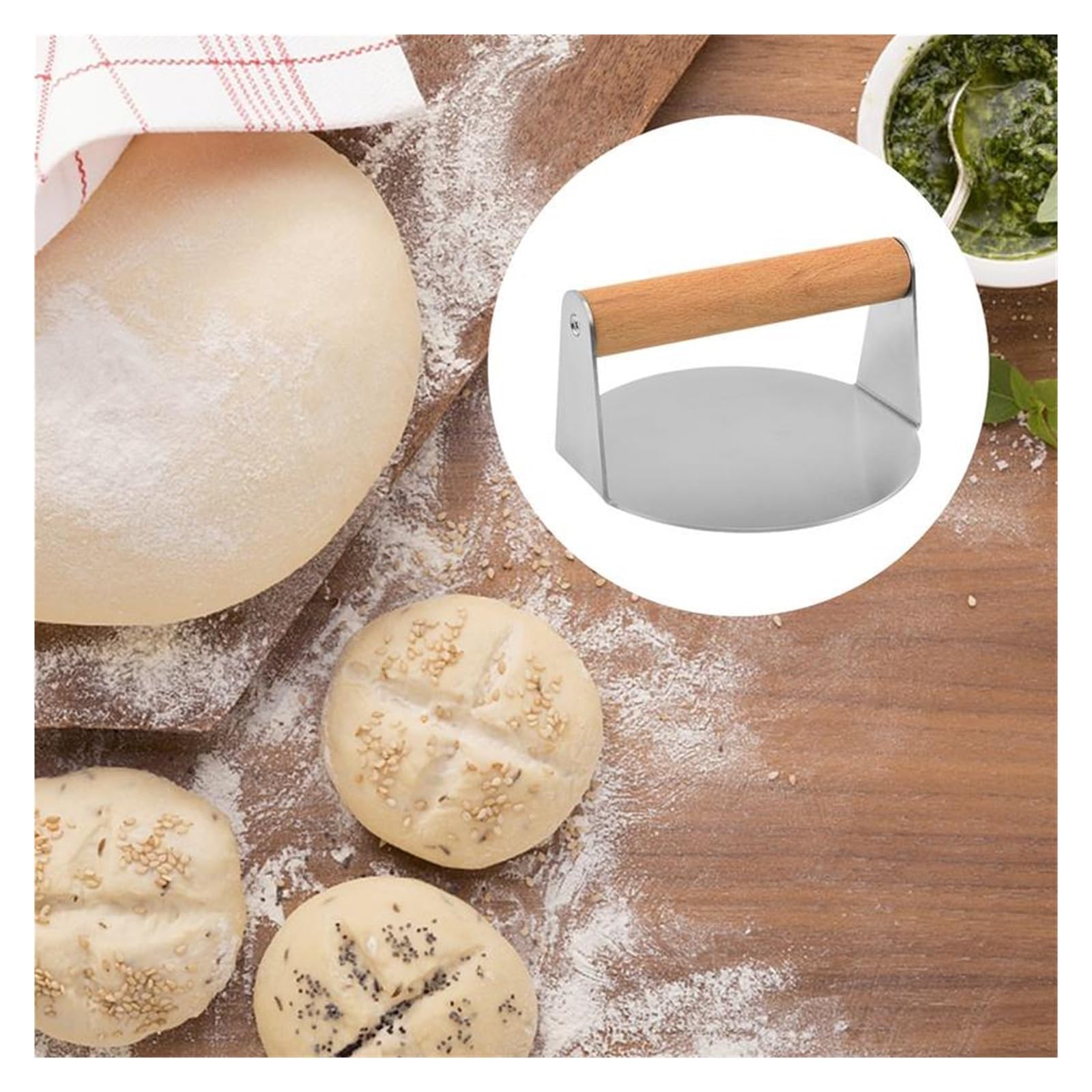 Pressa per Hamburger con Manico in Legno adiabatico Pressa per Hamburger in Acciaio Inox Pressa per Hamburger Professionale Pressa per Hamburger Quadrata Rotonda per Pancetta Pressa per