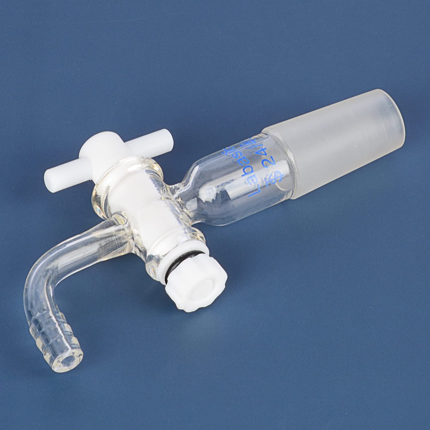 Labasics Adaptateur de Contrôle de Débit avec Robinet D'arrêt en PTFE, Joint 24/40 et Raccord de Tuyau Coudé pour Alimentation de Laboratoire