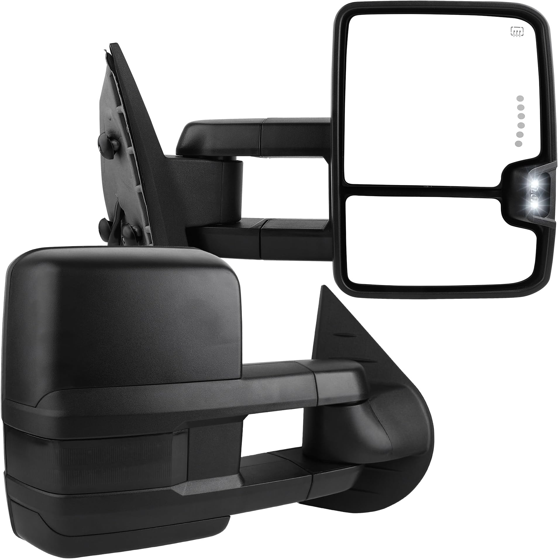 YITAMOTOR Towing Mirrors Compatible with 07-13 Silverado 1500 2500 3500 Tahoe Suburban Avalanche GMC Sierra Yukon Cadillac LED Turn Signal Light Power Heated Manual Telescoping Folding