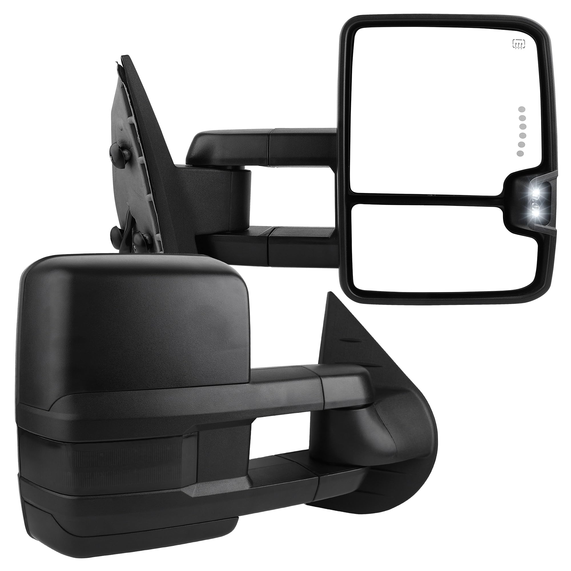 YITAMOTOR Towing Mirrors Compatible with 07-13 Silverado 1500 2500 3500 Tahoe Suburban Avalanche GMC Sierra Yukon Cadillac LED Turn Signal Light Power Heated Manual Telescoping Folding