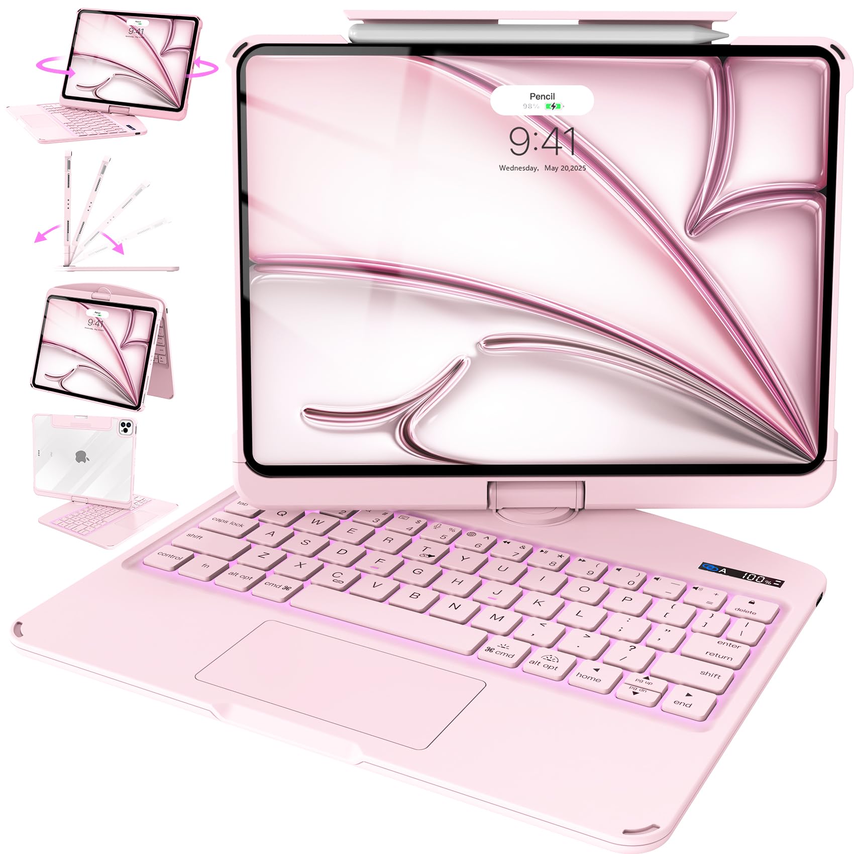 Funda para iPad Air 11 con teclado retroiluminado y trackpad de 360 grados 8