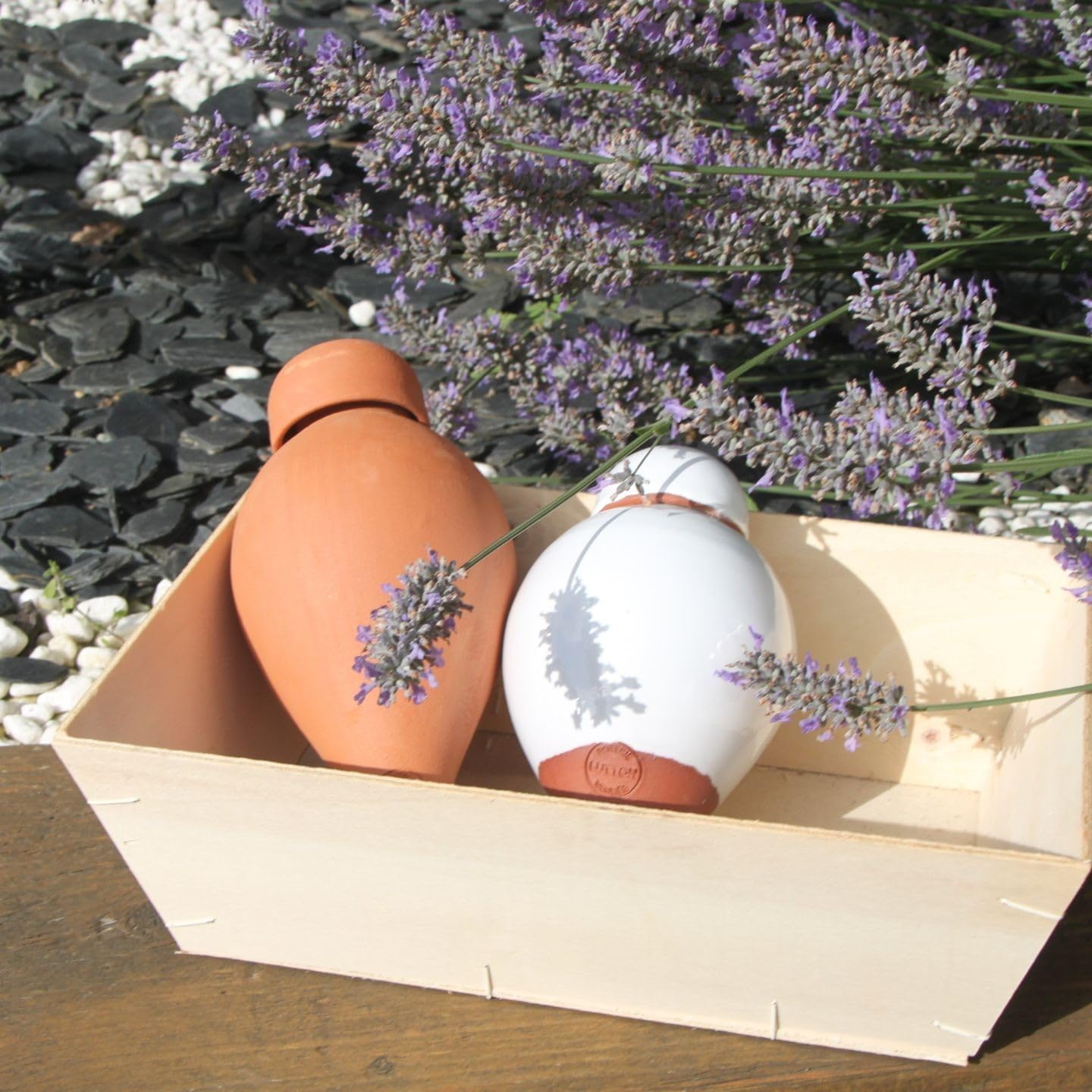 Poterie Lutton | Duo Ollas Sabeur 0,40 L | Terracotta Nature & Blanc Émaillé | Arrosage Automatique Écologique pour Plantes d’Intérieur | Irrigation Ciblée Artisanale