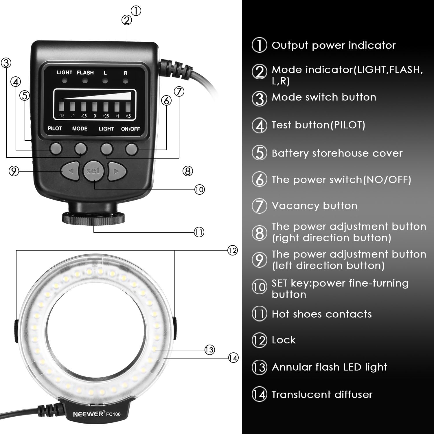 Neewer FC100 32 Super Bright LED Macro Ring Flash For Canon, Nikon,Olympus, Pentax SLR Cameras (Will Fit 52, 55, 58, 62, 67, 72, 77mm Lenses) Canon Digital EOS Rebel T1i (500D), T2i (550D), XSI (450D),XTI (400D), XT (350D), 60D , 50D, 40D, 30D, 20D, 10D, 1D, 5D Mark 2, 5D Mark 3, Nikon D7000, D3200, D3100, D5100,D5000