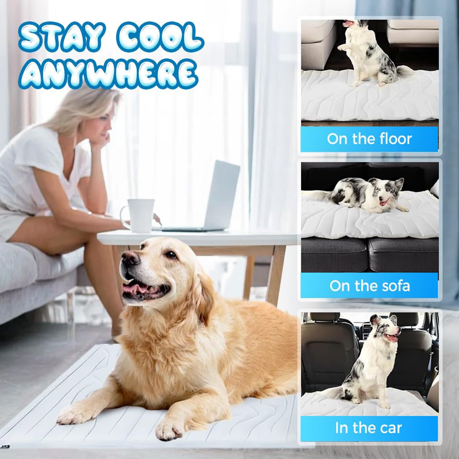 Tapis rafraîchissant pour chien, 2025 New auto-rafraîchissant, tapis d'été pour chien, pour la maison, les déplacements ou dans la voiture (L)