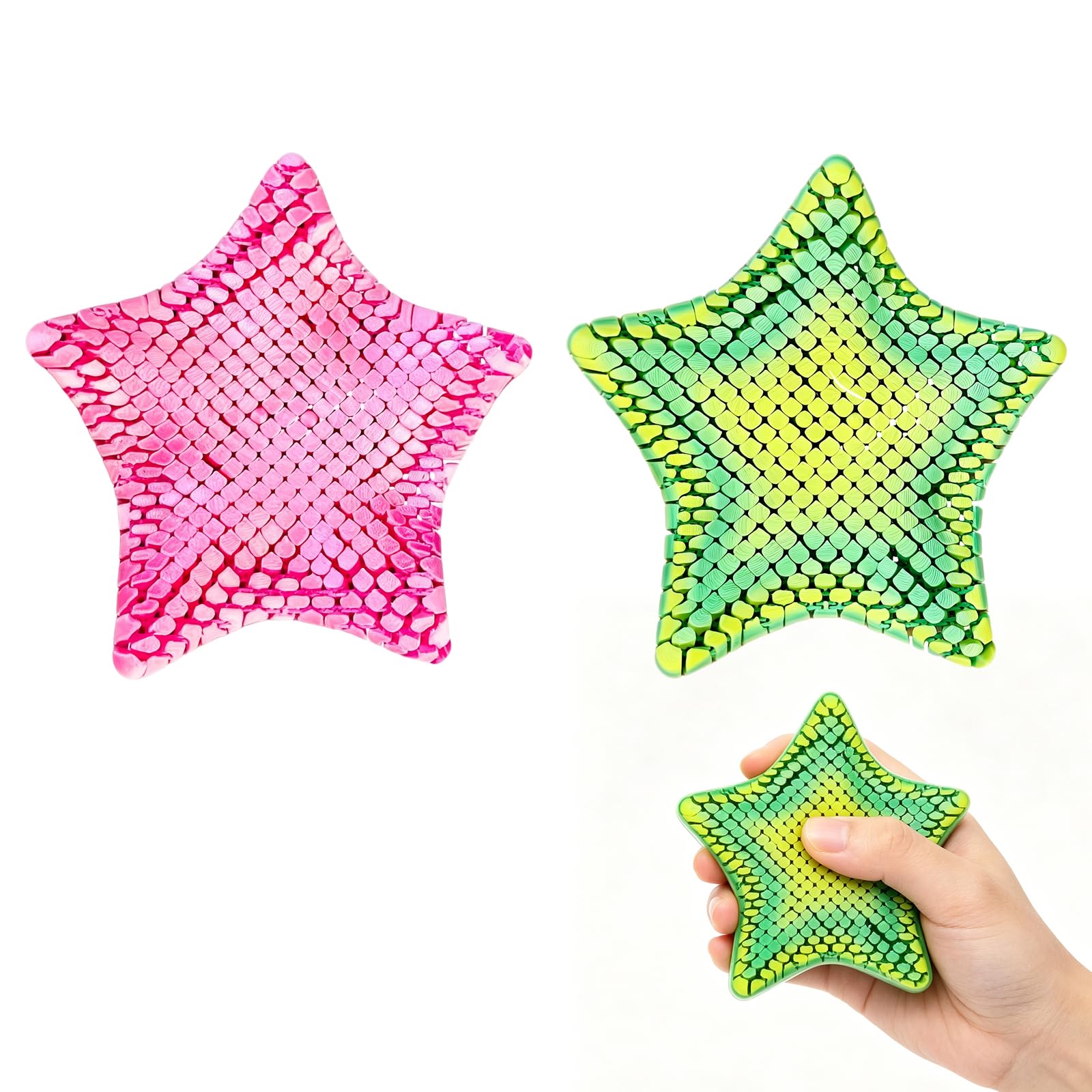 3D Printed Starfish Fidget Toy, 2 Pack Stretchable and Flexible Sensory Stress Relief Toys, Gradient Color Starfish Desk Decor, Fun Fidgets for Kids Adults Students Office Home (Style 2)
