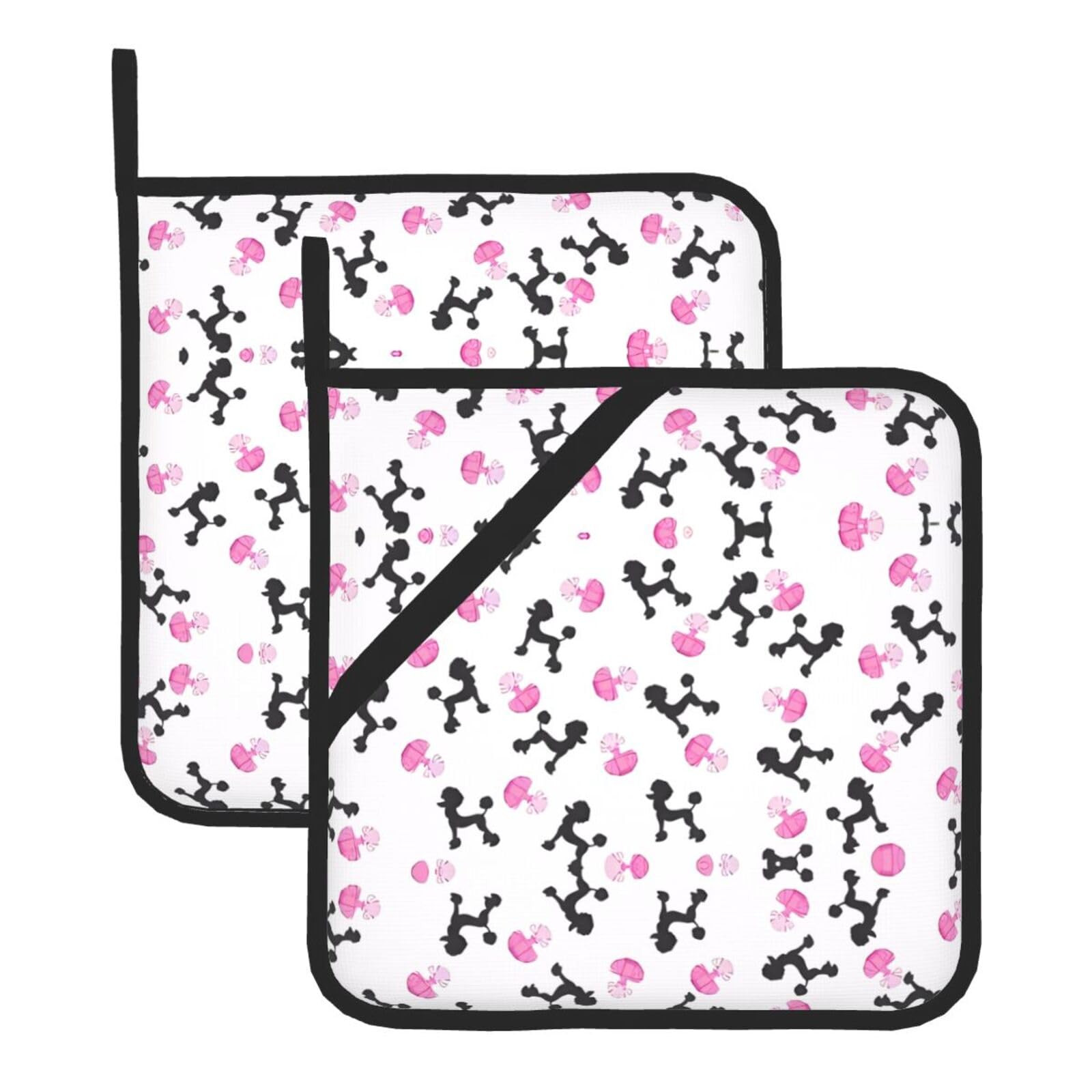 WHJSHOP girly pink perfume bottle and poodle Prints Square Hot Pads for Kitchen Counter - Thick Heat Resistant Trivets for Microwave & Oven, BBQ Grilling Cover (2 Pack)