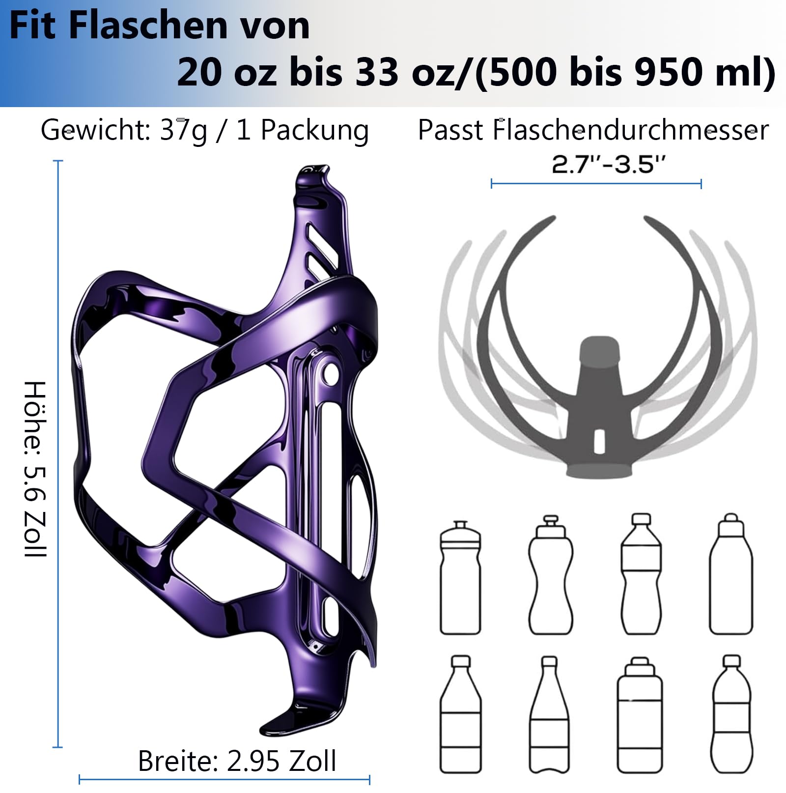 Fahrrad Flaschenhalter, Leicht Aluminium Fahrrad Getränkehalter, Trinkflaschenhalter für Rennrad/MTB/Mountainbike/E-Bike/Gravel Bike/Kinderfahrrad, Schwarz/Rot/Blau/Orange/Lila