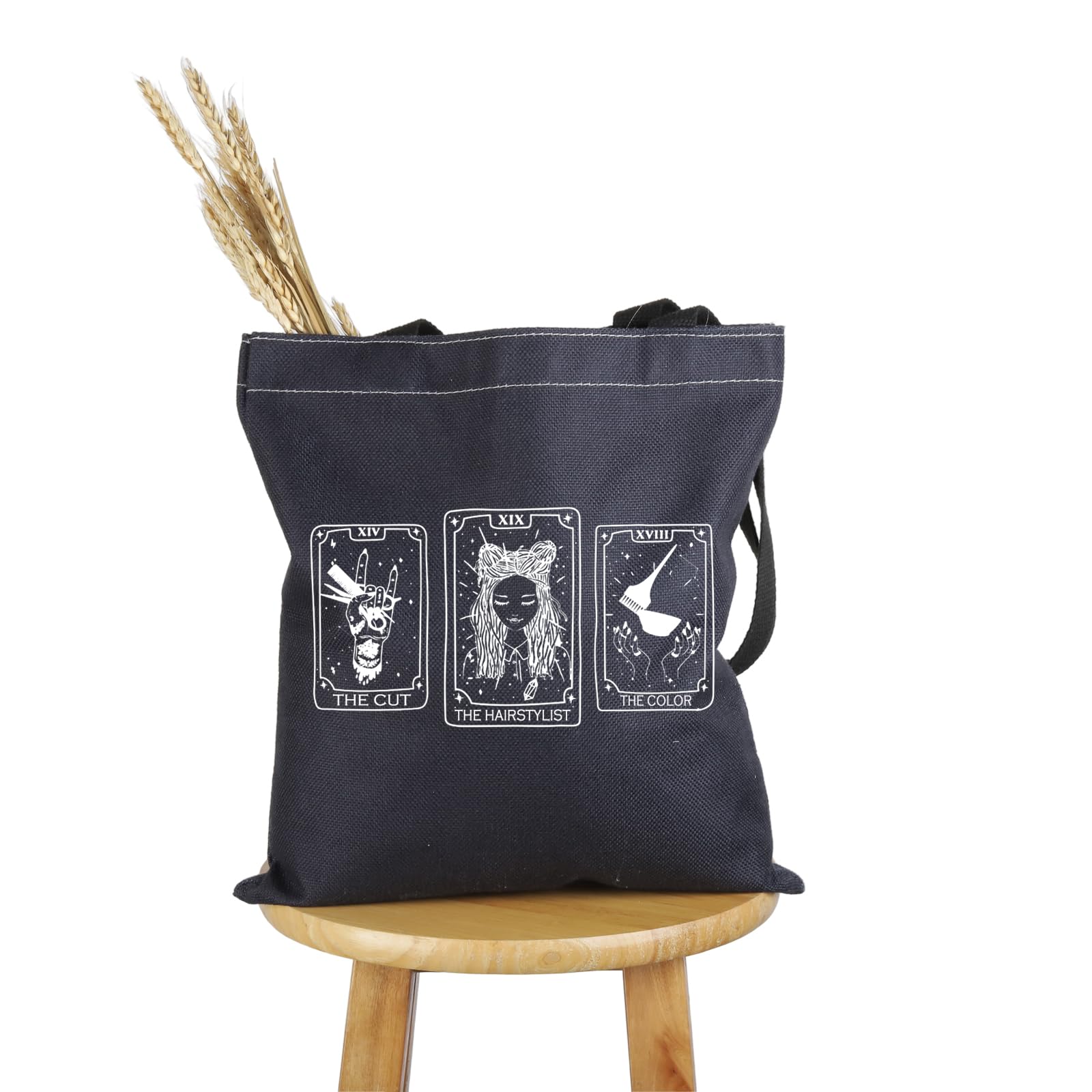 PWHAOO Hairdresser Gift Hairstylist Tarot Card Black Tote Bag New Hairstylist Handbag Cosmetology Graduation Gift