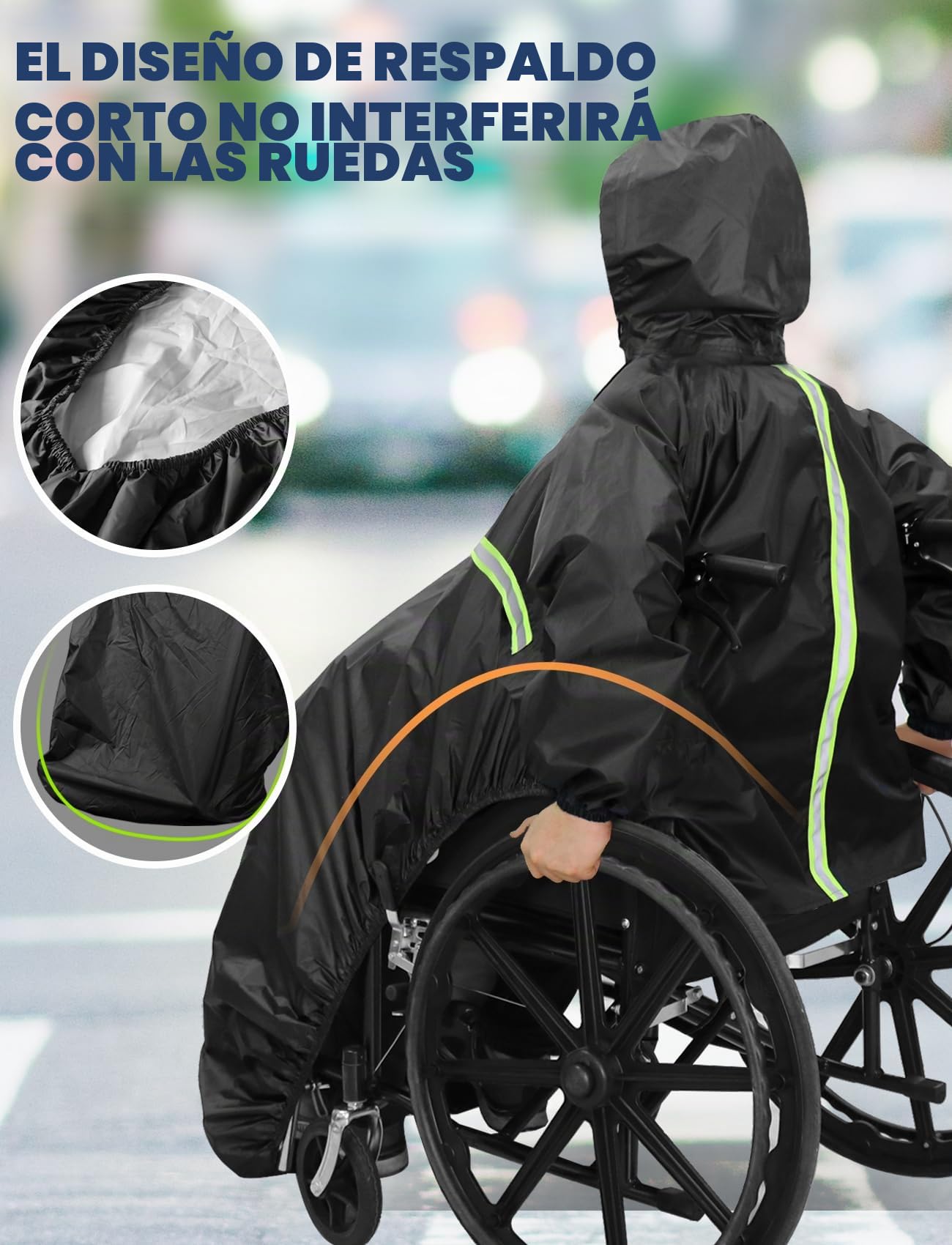 ANYOO Cubierta impermeable para silla de ruedas con mangas, poncho de lluvia ligero con bandas elásticas, protección para sillas de ruedas, talla única