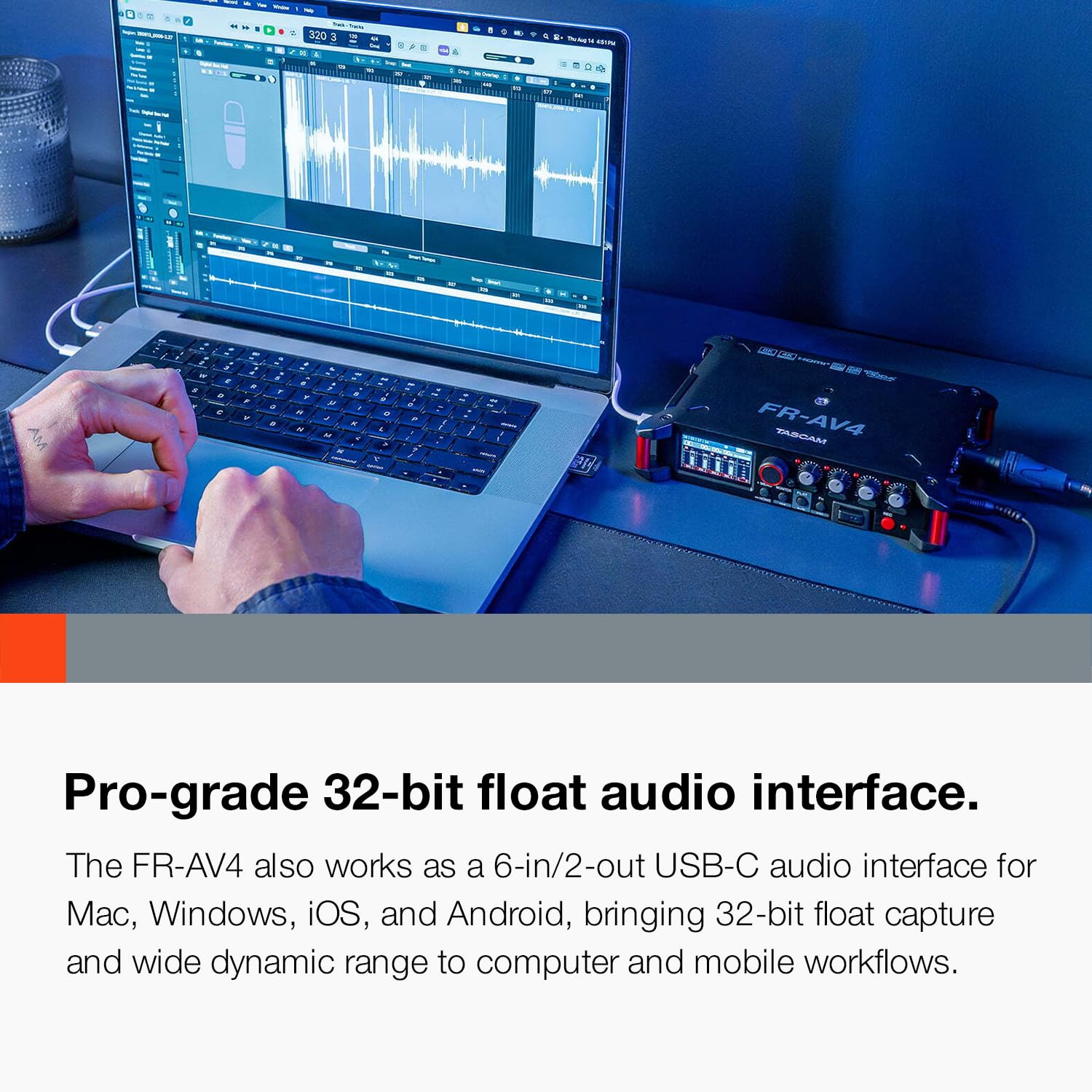 TASCAM FR-AV4 - Professioneller 4 Spur Field Recorder mit 32-Bit-Float, Timecode & HDMI-Sync, kaskadierbar