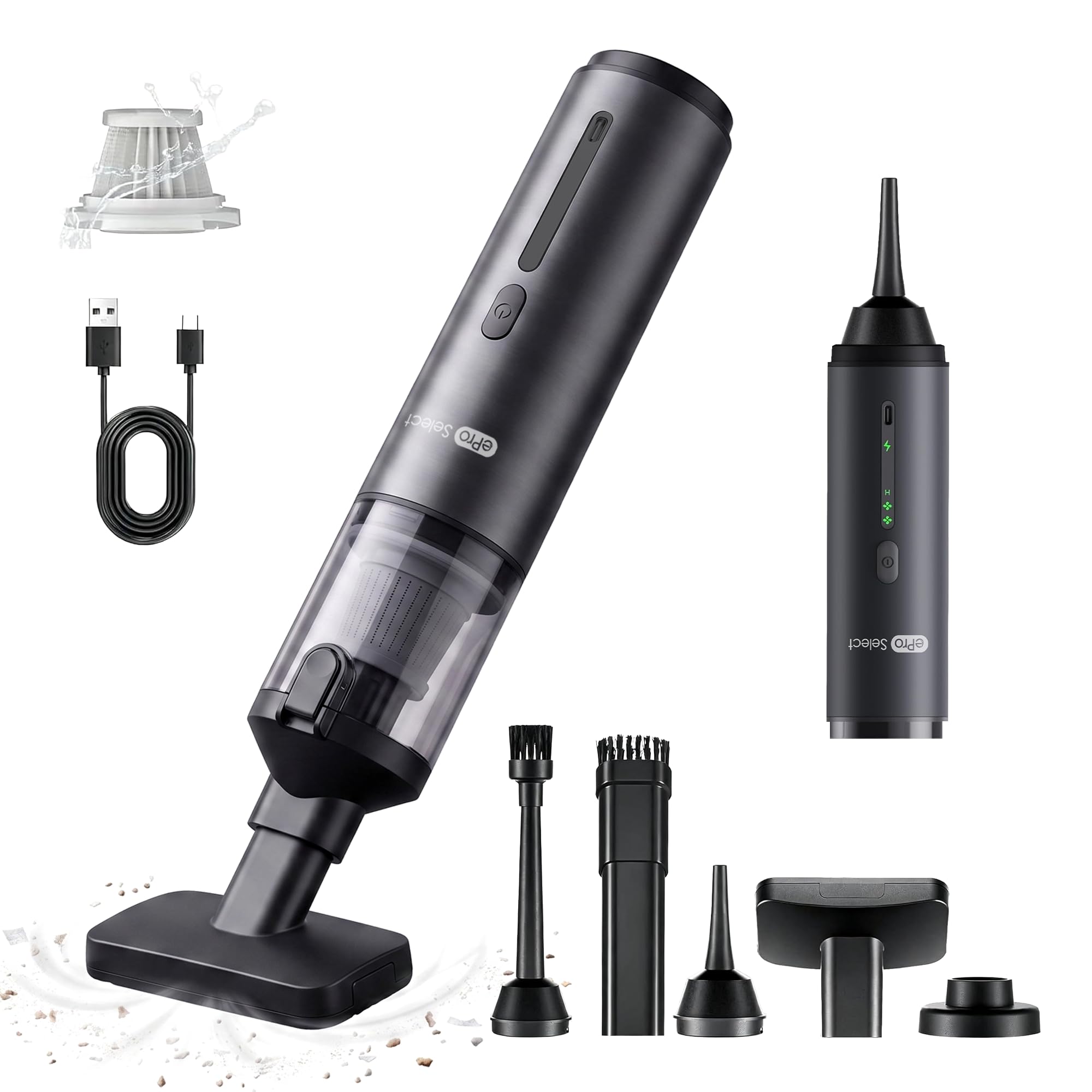 Handheld Vacuum Cleaner, EV1396 Cordless 100W 16000Pa Strong Suction with 14–24 Min Runtime, Multi-Nozzle Design &amp; Floor Brush for Home Cleaning, Car Detailing &amp; Tight Spaces