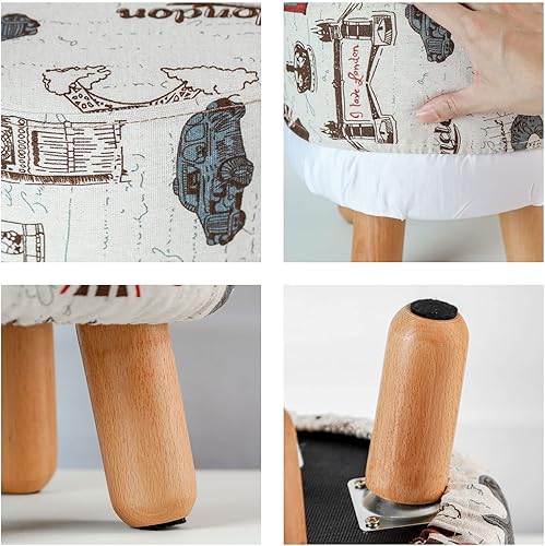 Miniatura 5 de H&B Luxuries Taburete otomano acolchado redondo de tela (4 patas, beige vintage)