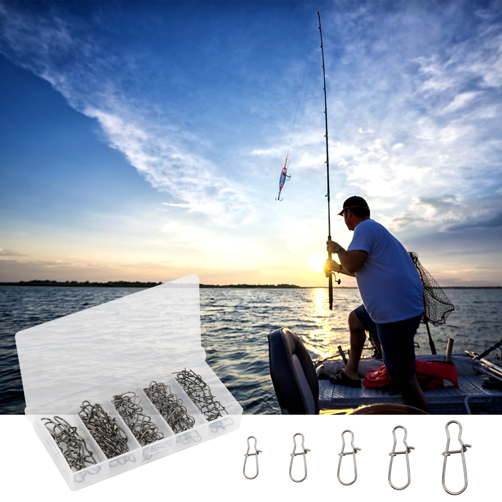 Broches de Pesca Giratorios 100 Piezas Plata con Caja Accesorios de Pesca al Aire Libre