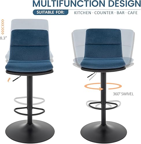 Miniatura 5 de Brage Living Taburete de bar, moderno taburete de bar giratorio ajustable de tela, silla de bar hidráulica tapizada sin brazos para encimera de