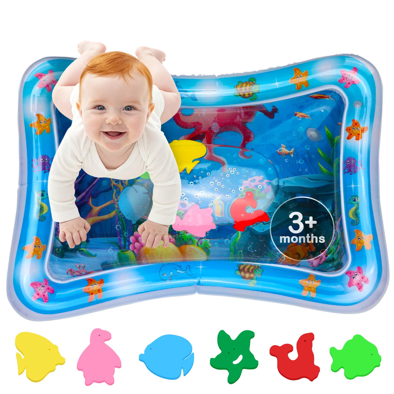 Wassermatte Baby – BPA-freie Wasserspielmatte - Sensorikmatte für Babys - Baby Wassermatte für Bauchlage & Entwicklung - Wassermatte für Baby 3-12 Monate - Spielzeug Baby – PAC3 - Blau - Avec Maman